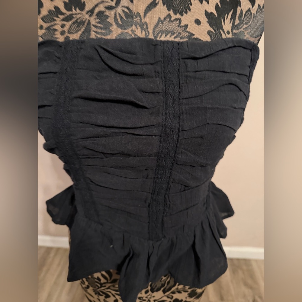 Free People Black Ruched Strapless Peplum‎ Smocked Top Medium - Picture 2 of 7